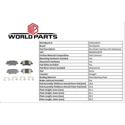 WORLDPARTS SYNERGY - WSD1544CH - Rear Ceramic Pads pa3