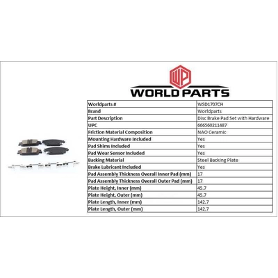 WORLDPARTS SYNERGY - WSD1707CH - Plaquette arrière en céramique pa1