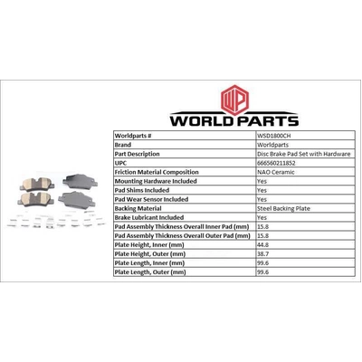 WORLDPARTS SYNERGY - WSD1800CH - Rear Ceramic Pads pa1