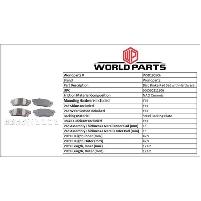 WORLDPARTS SYNERGY - WSD1805CH - Rear Ceramic Pads pa2