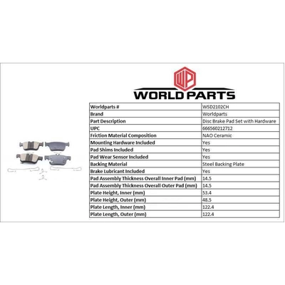 WORLDPARTS SYNERGY - WSD2102CH - Plaquette arrière en céramique pa1