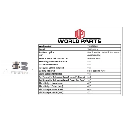 WORLDPARTS SYNERGY - WSD536CH - Rear Ceramic Pads pa2