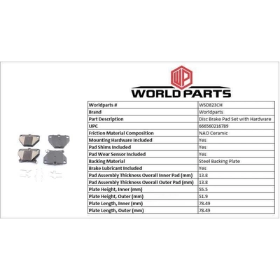 WORLDPARTS SYNERGY - WSD823CH - Rear Ceramic Brake Pads pa2
