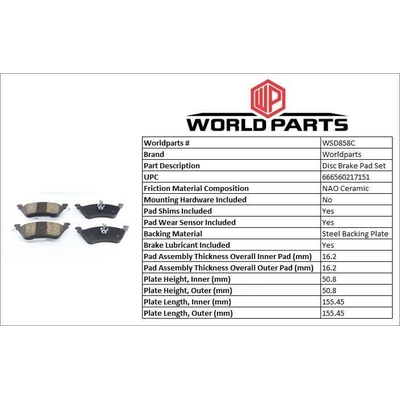 WORLDPARTS SYNERGY - WSD858C - Rear Ceramic Brake Pads pa2