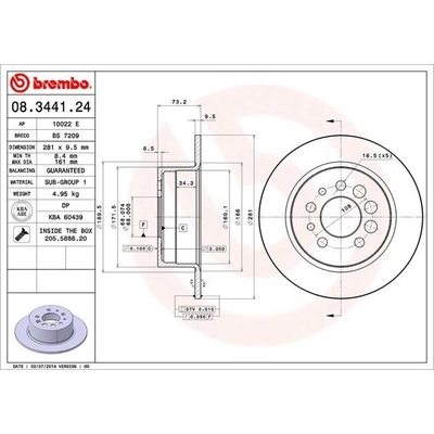 Rear Disc Brake Rotor by BREMBO - 08.3441.24 (1 Qty) pa8