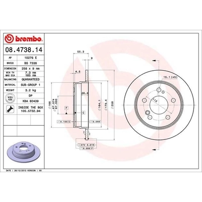 Rear Disc Brake Rotor by BREMBO - 08.4738.14 (1 Qty) pa5