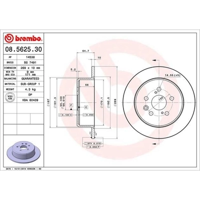 Rear Disc Brake Rotor by BREMBO - 08.5625.30 (1 Qty) pa4