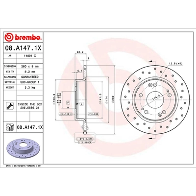 Rear Disc Brake Rotor by BREMBO - 08.A147.1X (1 Qty) pa3