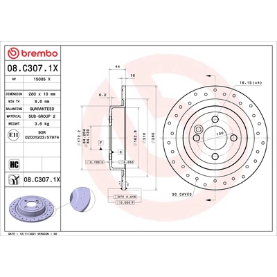 Rear Disc Brake Rotor by BREMBO - 08.C307.1X (1 Qty) pa2