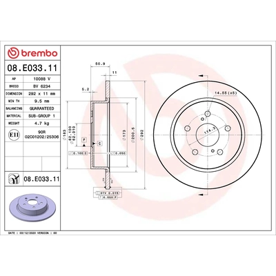 Rear Disc Brake Rotor by BREMBO - 08.E033.11 (1 Qty) pa2