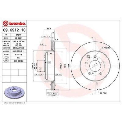 Rear Disc Brake Rotor by BREMBO - 09.6912.10 (1 Qty) pa10