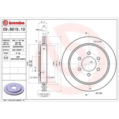 Rear Disc Brake Rotor by BREMBO - 09.B619.10 (1 Qty) pa5