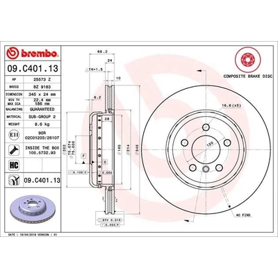 Rear Disc Brake Rotor by BREMBO - 09.C401.13 (1 Qty) pa5
