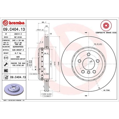 Rear Disc Brake Rotor by BREMBO - 09.C404.13 (1 Qty) pa5