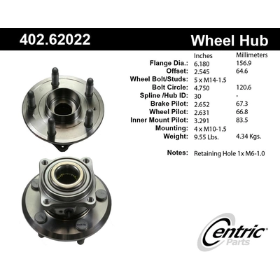 Rear Hub Assembly by CENTRIC PARTS - 402.62022 pa1