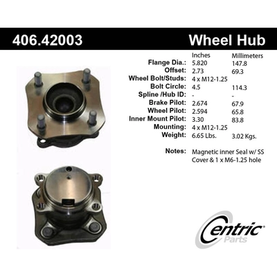 Rear Hub Assembly by CENTRIC PARTS - 406.42003 pa1