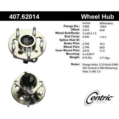Rear Hub Assembly by CENTRIC PARTS - 407.62014 pa1