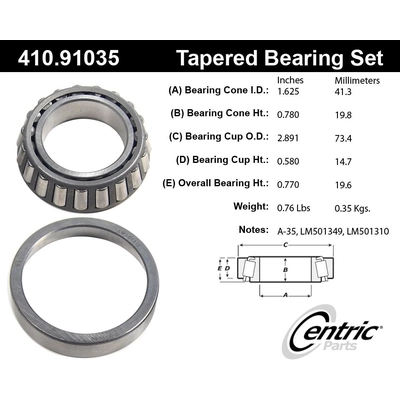 Rear Inner Bearing Set by CENTRIC PARTS - 410.91035 pa1