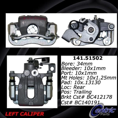 Rear Left Rebuilt Caliper With Hardware by CENTRIC PARTS - 141.51502 pa1