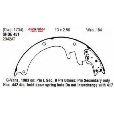 Rear New Brake Shoes by EUROROTOR - 451R pa1