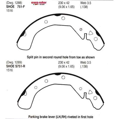 Rear New Brake Shoes by EUROROTOR - 751 pa4