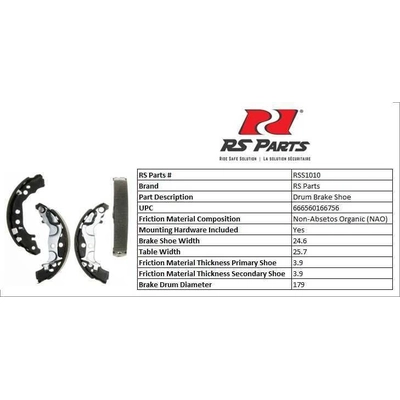 Rear New Brake Shoes by RS PARTS - RSS1010 pa2