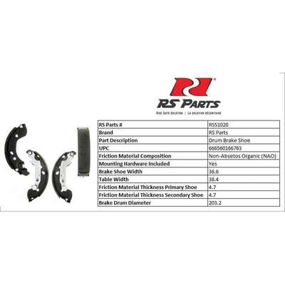 Rear New Brake Shoes by RS PARTS - RSS1020 pa2