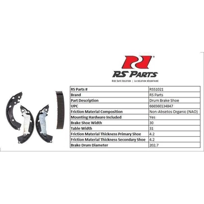 Rear New Brake Shoes by RS PARTS - RSS1021 pa2