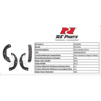 RS PARTS - RSS1041 - Rear New Brake Shoes pa2