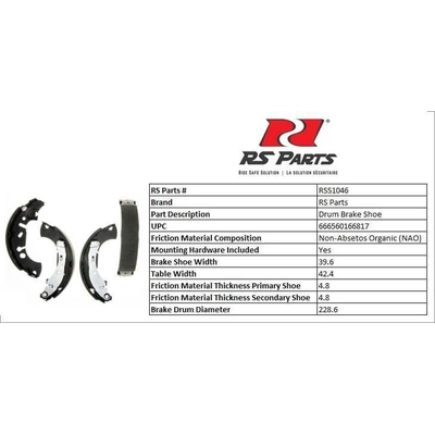 RS PARTS - RSS1046 - Rear New Brake Shoes pa2