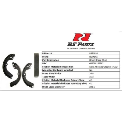 Rear New Brake Shoes by RS PARTS - RSS1052 pa3