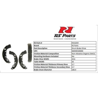 RS PARTS - RSS1059 - Rear New Brake Shoes pa3