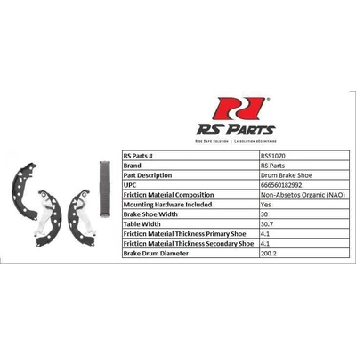 RS PARTS - RSS1070 - Rear New Brake Shoes pa3