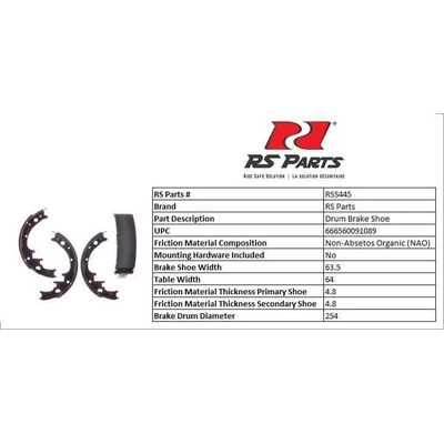 RS PARTS - RSS445 - Rear New Brake Shoes pa3