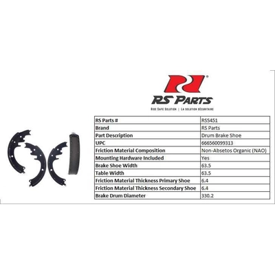 RS PARTS - RSS451 - Rear New Brake Shoes pa3