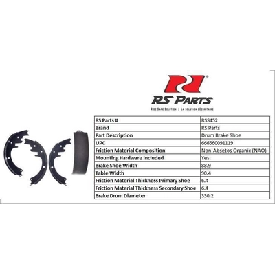 RS PARTS - RSS452 - Rear New Brake Shoes pa3