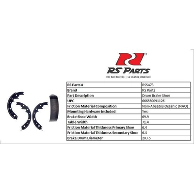 RS PARTS - RSS473 - Rear New Brake Shoes pa4