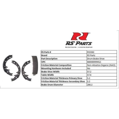RS PARTS - RSS582 - Rear New Brake Shoes pa2