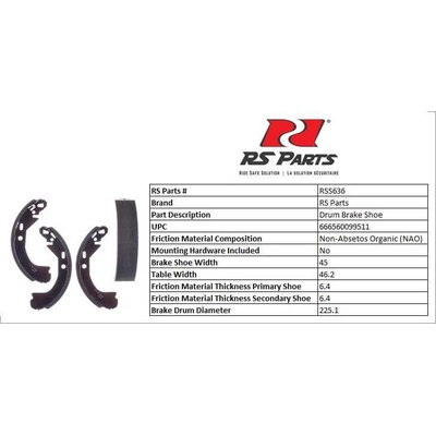 RS PARTS - RSS636 - Rear New Brake Shoes pa3