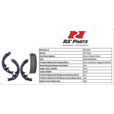 RS PARTS - RSS705 - Rear New Brake Shoes pa4