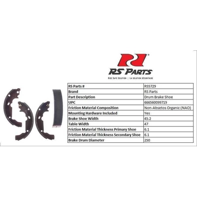 RS PARTS - RSS729 - Rear New Brake Shoes pa3
