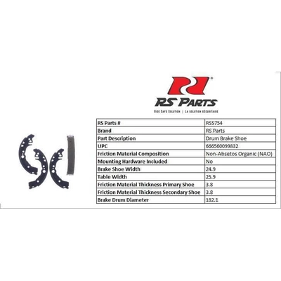 RS PARTS - RSS754 - Rear New Brake Shoes pa4