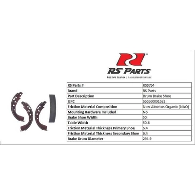 RS PARTS - RSS764 - Rear New Brake Shoes pa4