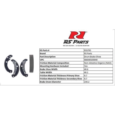 RS PARTS - RSS795 - Rear New Brake Shoes pa4