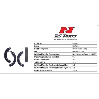 RS PARTS - RSS801 - Rear New Brake Shoes pa3