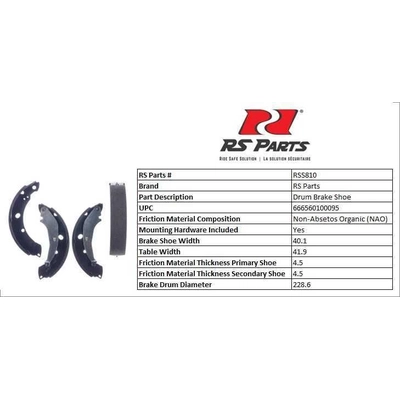 RS PARTS - RSS810 - Rear New Brake Shoes pa4