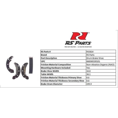 RS PARTS - RSS814 - Rear New Brake Shoes pa3