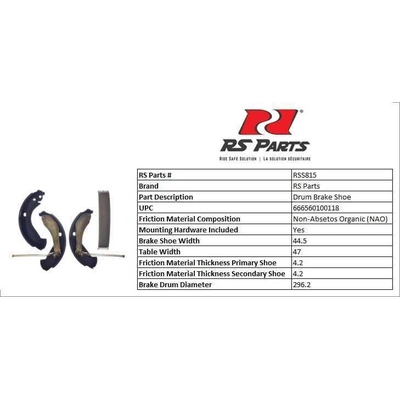 RS PARTS - RSS815 - Rear New Brake Shoes pa4