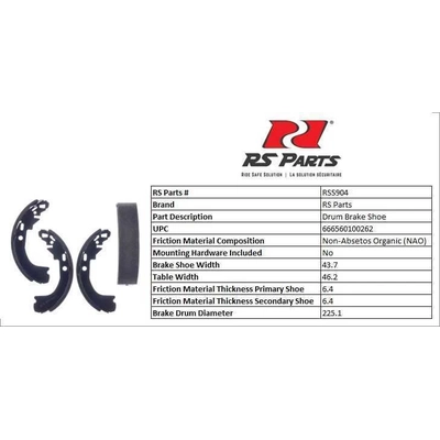 RS PARTS - RSS904 - Rear New Brake Shoes pa3