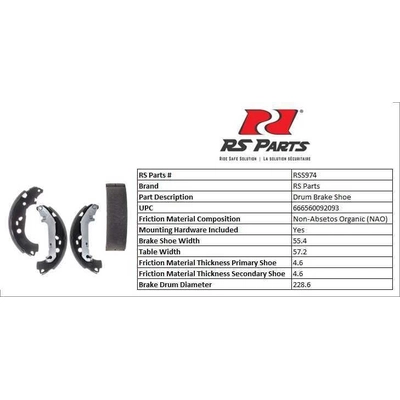 RS PARTS - RSS974 - Rear New Brake Shoes pa3